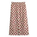 Cute Apple Pattern Print Cotton Front Slit Maxi Skirt