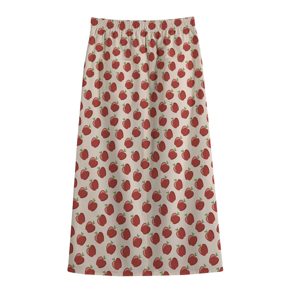 Cute Apple Pattern Print Cotton Front Slit Maxi Skirt