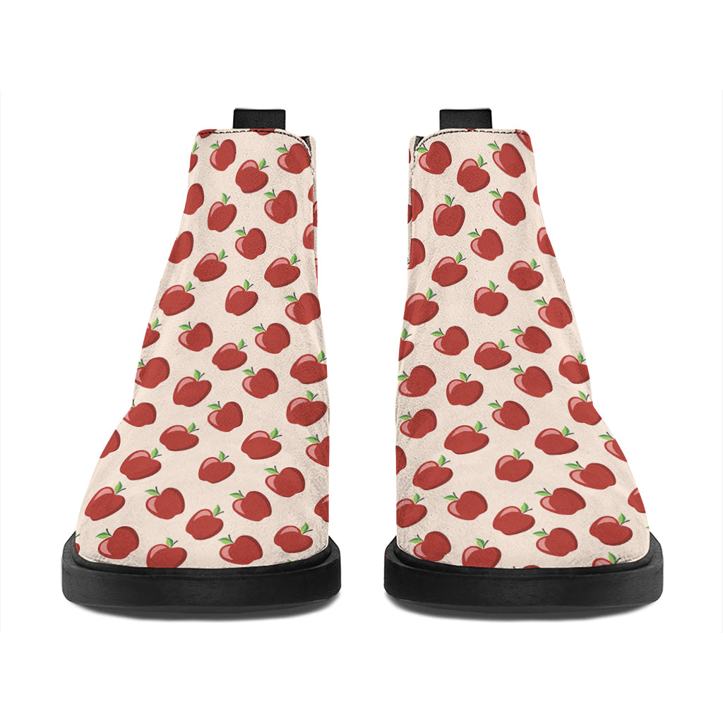 Cute Apple Pattern Print Flat Ankle Boots