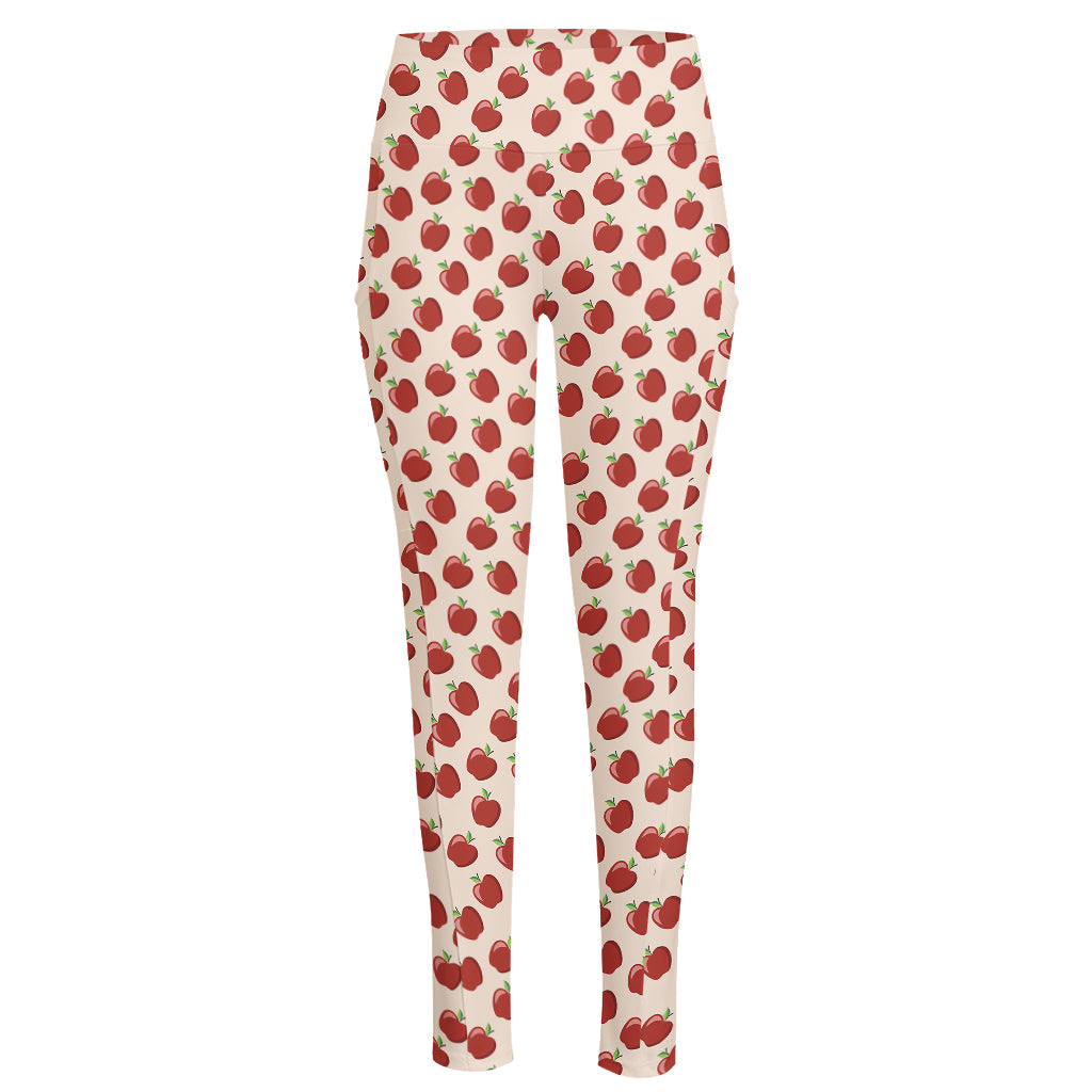 Cute Apple Pattern Print High-Waisted Pocket Leggings