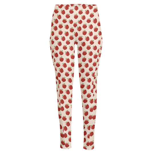 Cute Apple Pattern Print High-Waisted Pocket Leggings