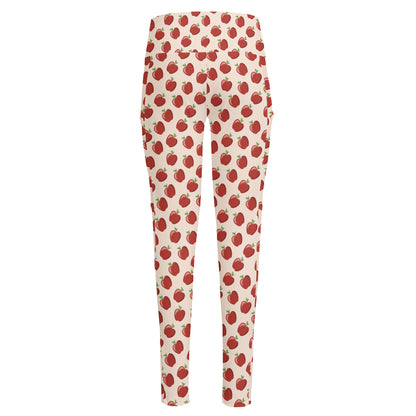 Cute Apple Pattern Print High-Waisted Pocket Leggings