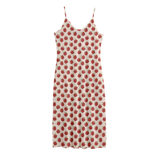 Cute Apple Pattern Print Jersey Midi Cami Dress