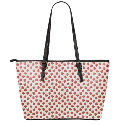 Cute Apple Pattern Print Leather Tote Bag