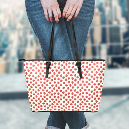 Cute Apple Pattern Print Leather Tote Bag