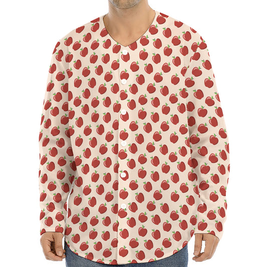 Cute Apple Pattern Print Long Sleeve Baseball Jersey