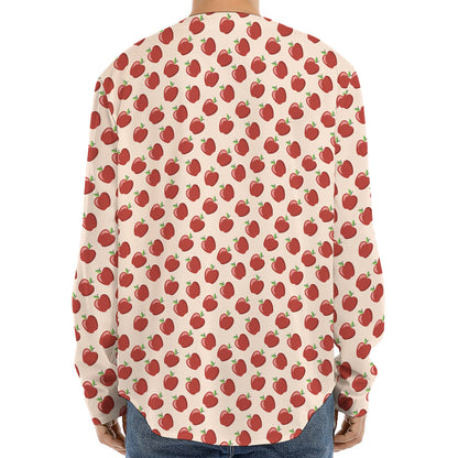 Cute Apple Pattern Print Long Sleeve Baseball Jersey