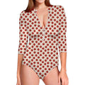 Cute Apple Pattern Print Long Sleeve Swimsuit