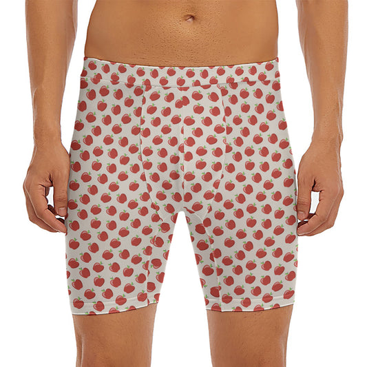 Cute Apple Pattern Print Men's Long Boxer Briefs