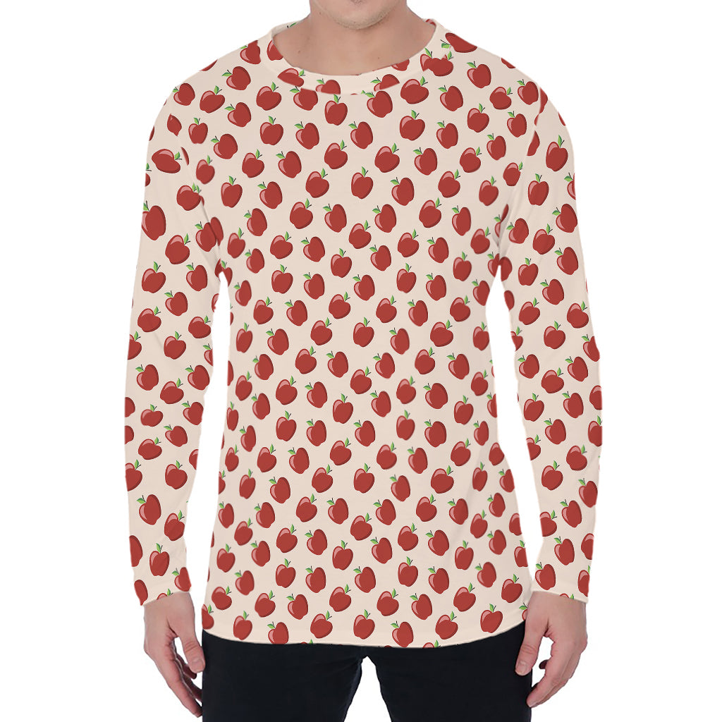 Cute Apple Pattern Print Men's Long Sleeve T-Shirt