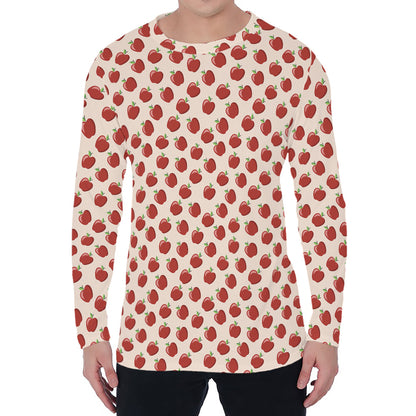 Cute Apple Pattern Print Men's Long Sleeve T-Shirt