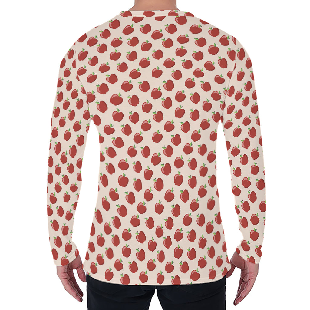 Cute Apple Pattern Print Men's Long Sleeve T-Shirt