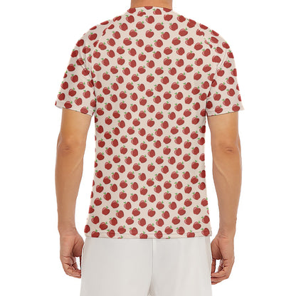 Cute Apple Pattern Print Men's Short Sleeve Rash Guard