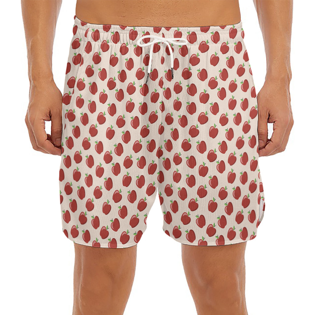 Cute Apple Pattern Print Men's Split Running Shorts