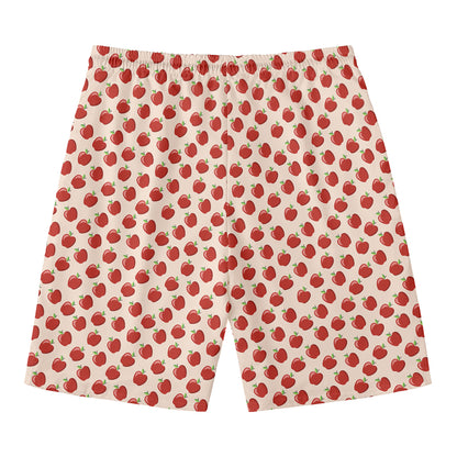 Cute Apple Pattern Print Men's Swim Trunks