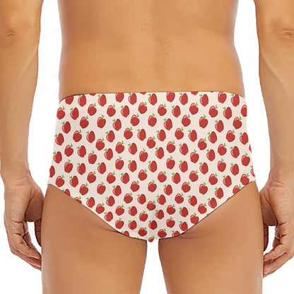 Cute Apple Pattern Print Men's Triangle Swim Briefs