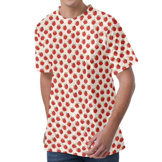 Cute Apple Pattern Print Men's Velvet T-Shirt