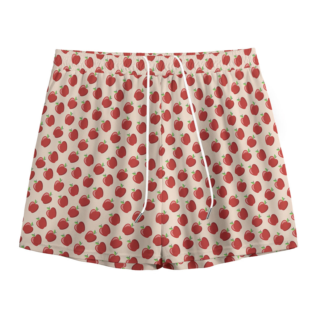 Cute Apple Pattern Print Mesh Shorts