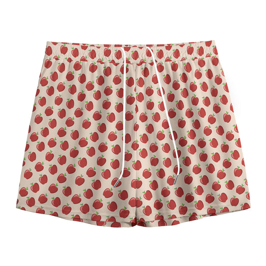 Cute Apple Pattern Print Mesh Shorts