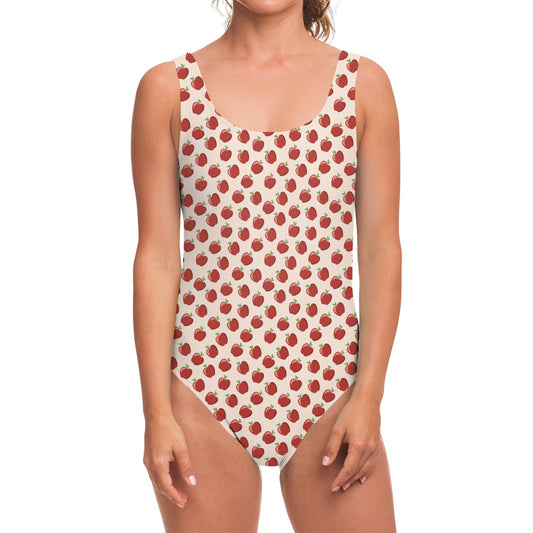 Cute Apple Pattern Print One Piece Swimsuit