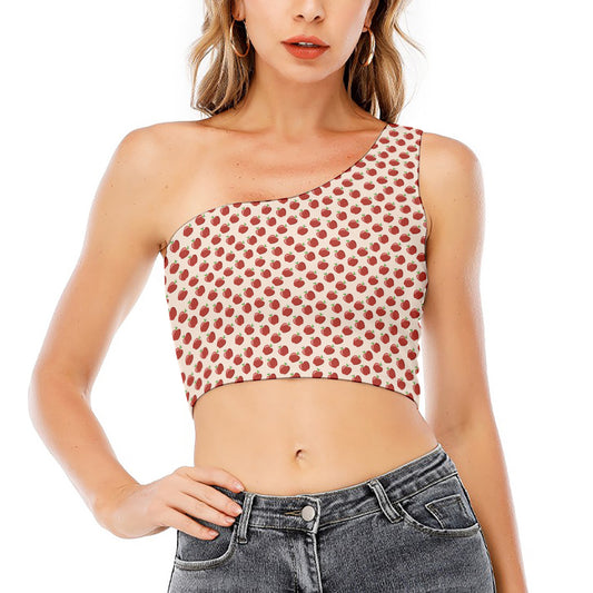 Cute Apple Pattern Print One Shoulder Crop Top