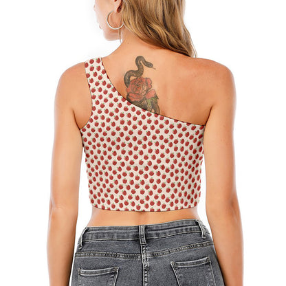 Cute Apple Pattern Print One Shoulder Crop Top