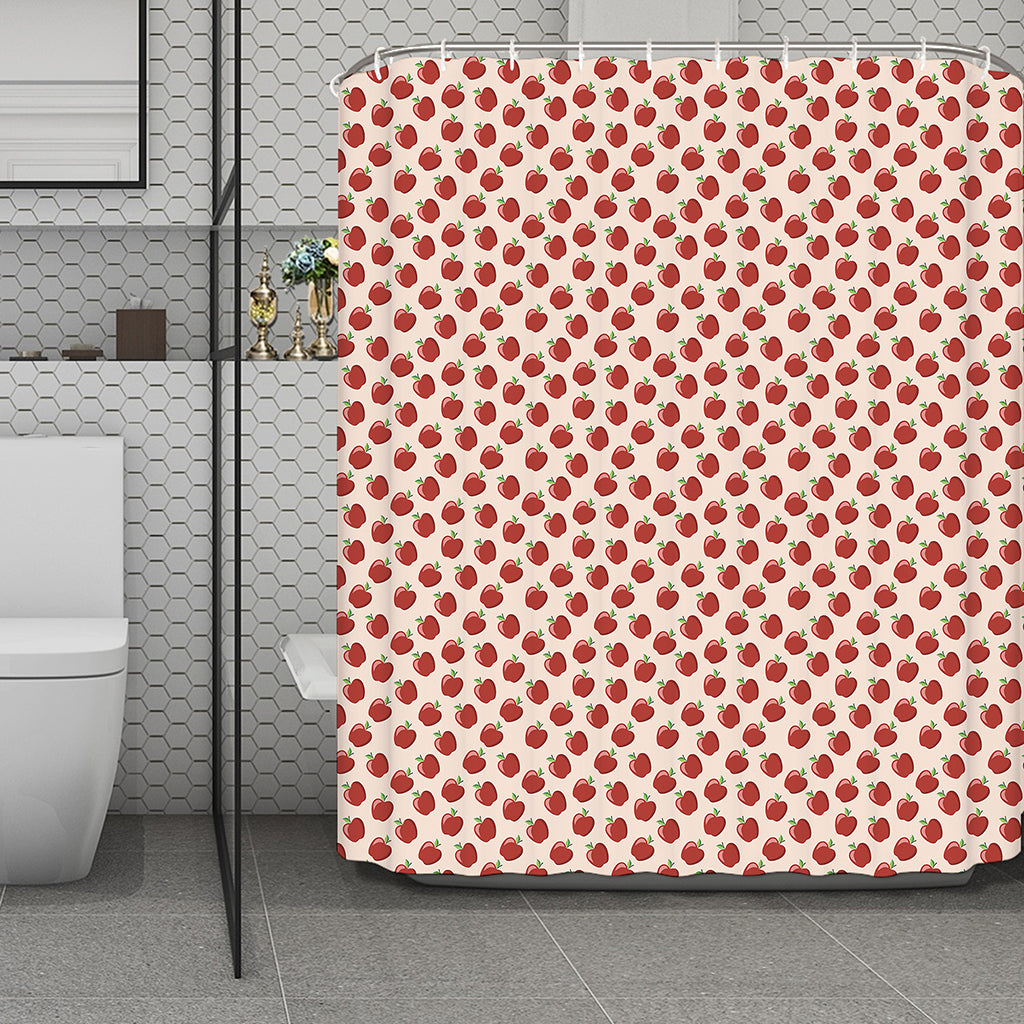 Cute Apple Pattern Print Polyester Shower Curtain