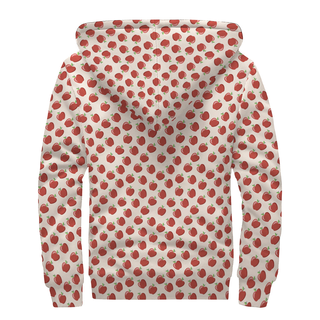 Cute Apple Pattern Print Sherpa Lined Zip Up Hoodie
