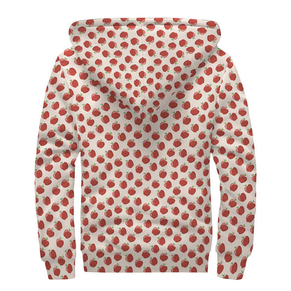 Cute Apple Pattern Print Sherpa Lined Zip Up Hoodie