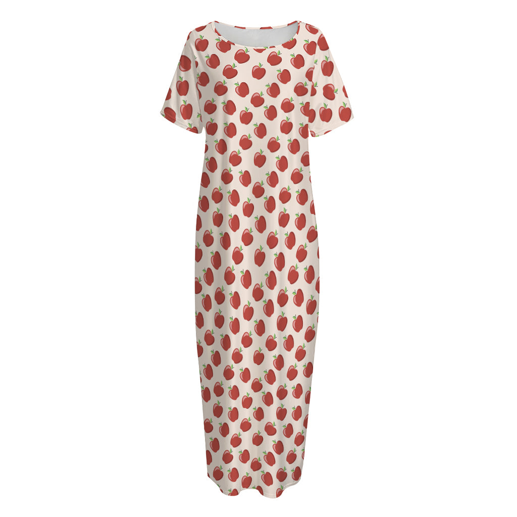 Cute Apple Pattern Print Short Sleeve Long Nightdress