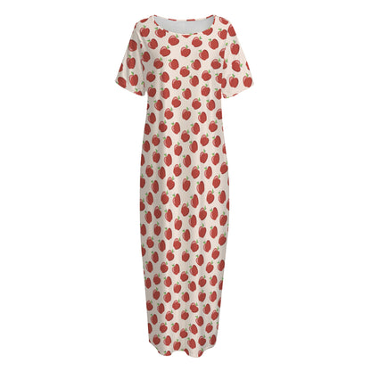 Cute Apple Pattern Print Short Sleeve Long Nightdress