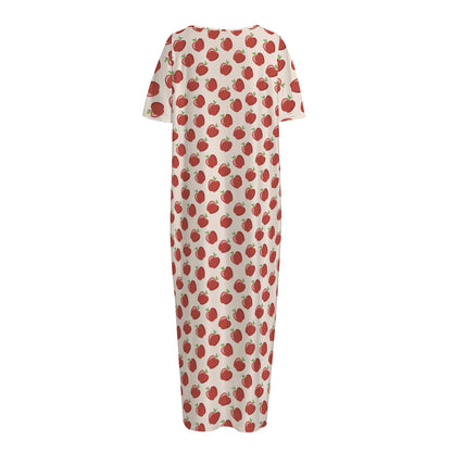 Cute Apple Pattern Print Short Sleeve Long Nightdress