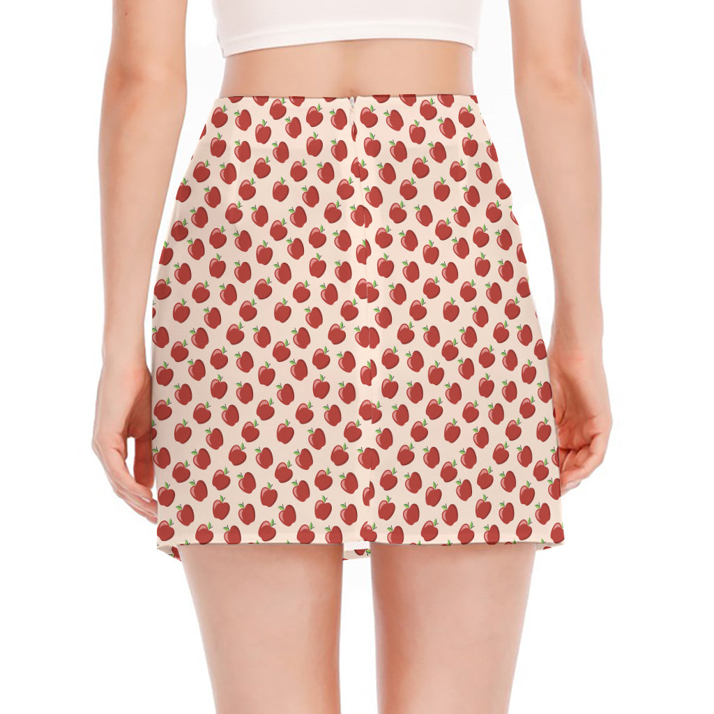 Cute Apple Pattern Print Side Slit Mini Skirt