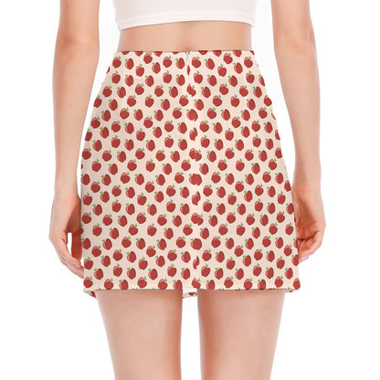Cute Apple Pattern Print Side Slit Mini Skirt