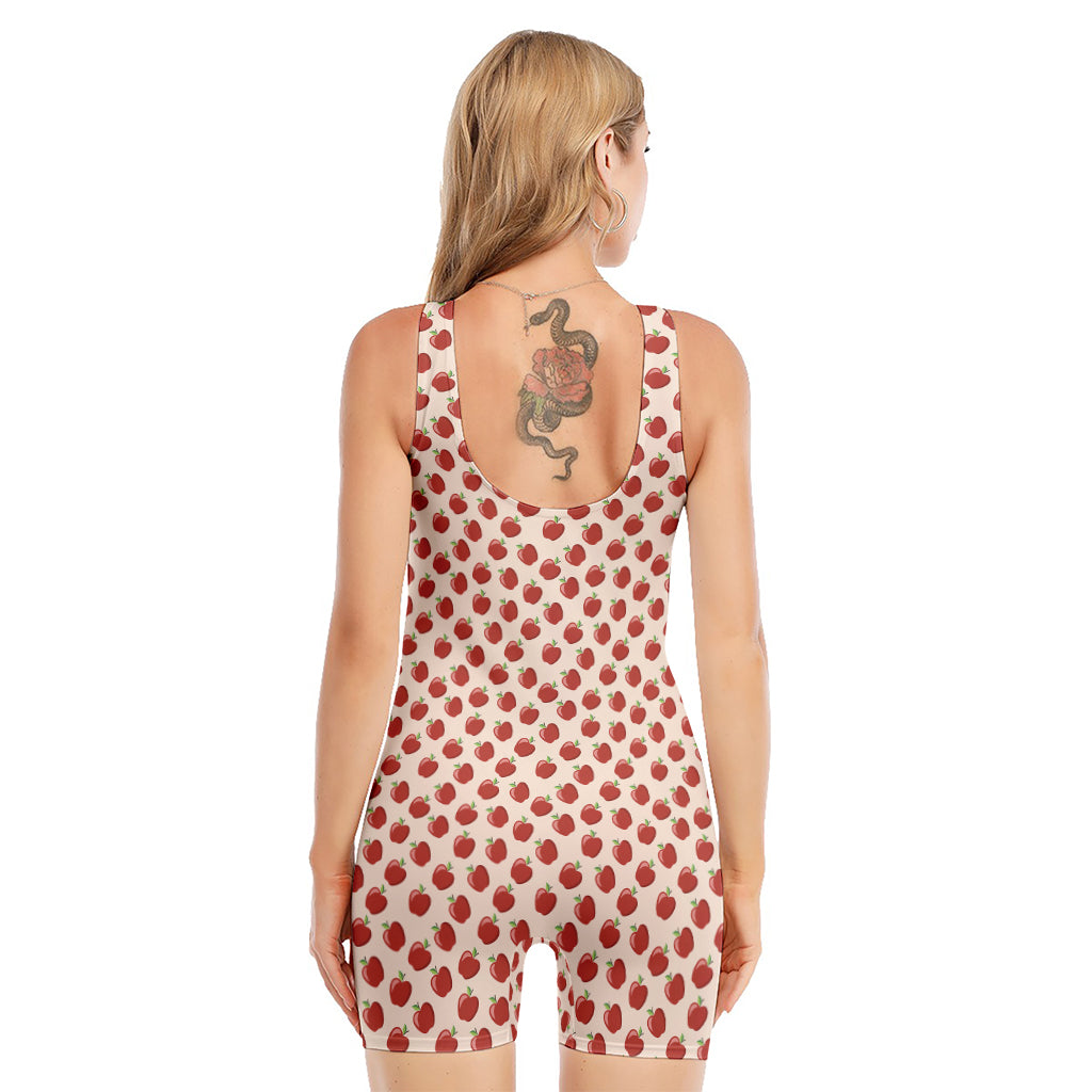 Cute Apple Pattern Print Sleeveless One Piece Swimsuit