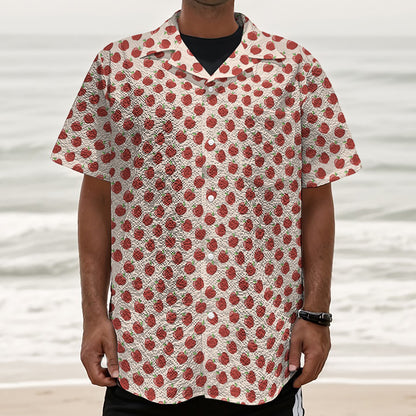 Cute Apple Pattern Print Textured Short Sleeve Shirt