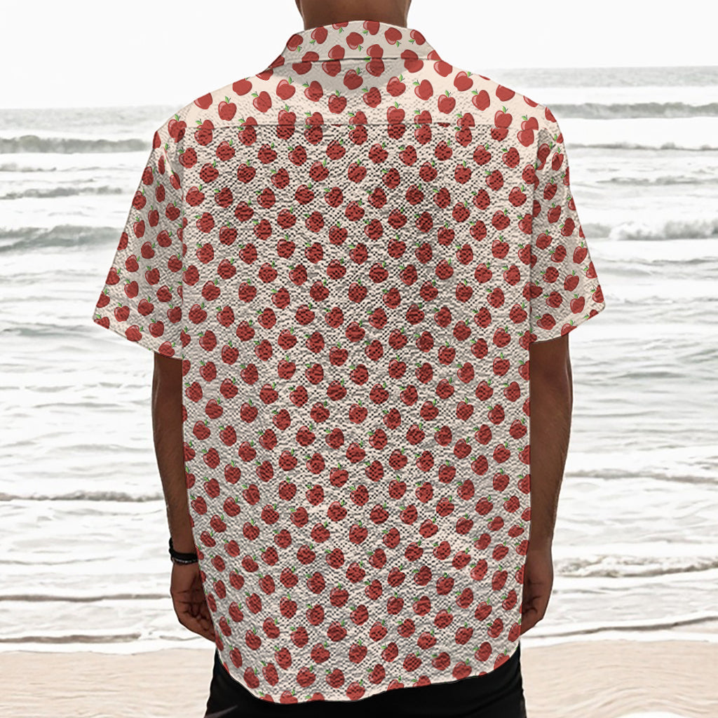 Cute Apple Pattern Print Textured Short Sleeve Shirt