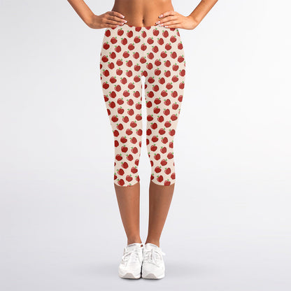 Cute Apple Pattern Print Women's Capri Leggings