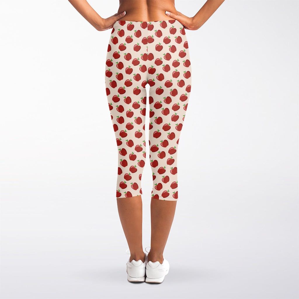 Cute Apple Pattern Print Women's Capri Leggings