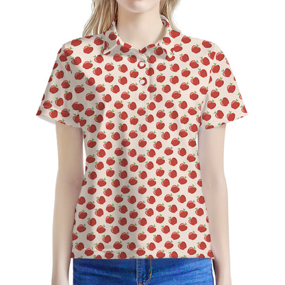 Cute Apple Pattern Print Women's Polo Shirt