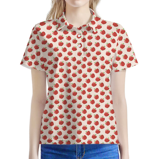 Cute Apple Pattern Print Women's Polo Shirt