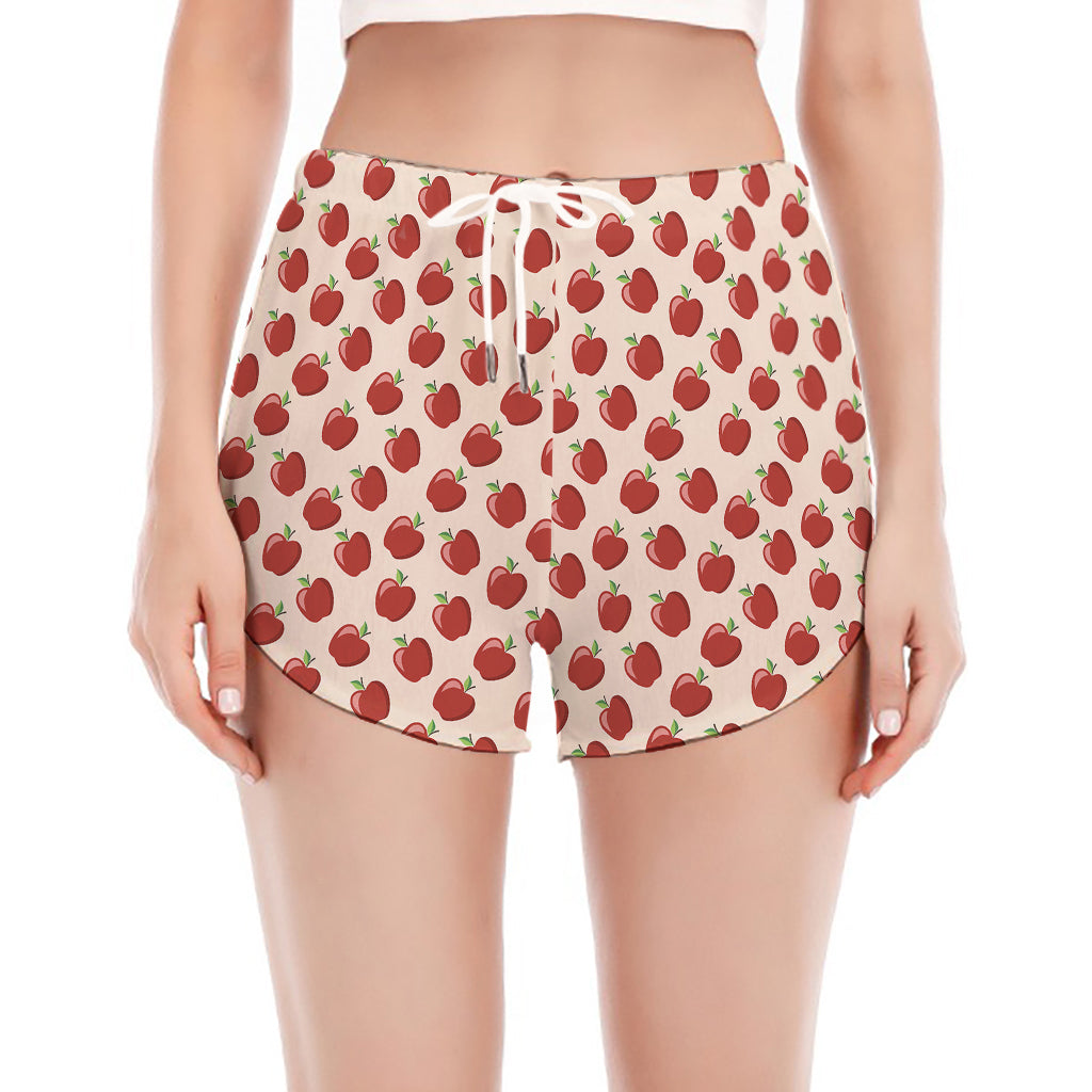 Cute Apple Pattern Print Women's Split Running Shorts