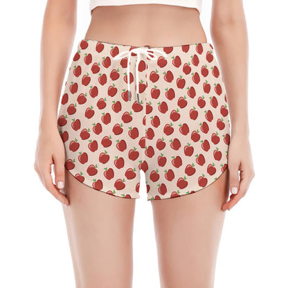 Cute Apple Pattern Print Women's Split Running Shorts