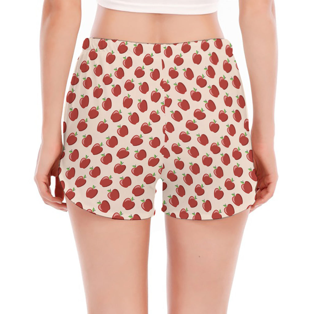 Cute Apple Pattern Print Women's Split Running Shorts