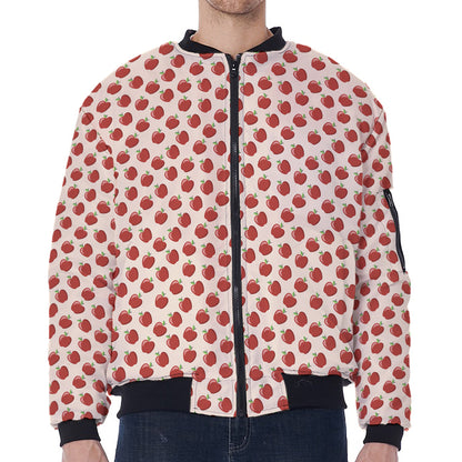 Cute Apple Pattern Print Zip Sleeve Bomber Jacket
