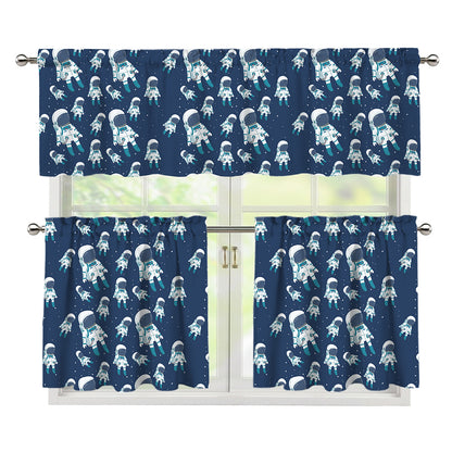 Cute Astronaut Pattern Print 3 Piece Kitchen Curtains