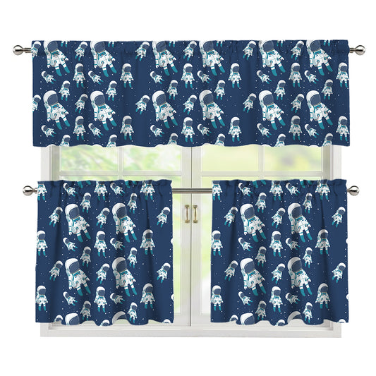 Cute Astronaut Pattern Print 3 Piece Kitchen Curtains
