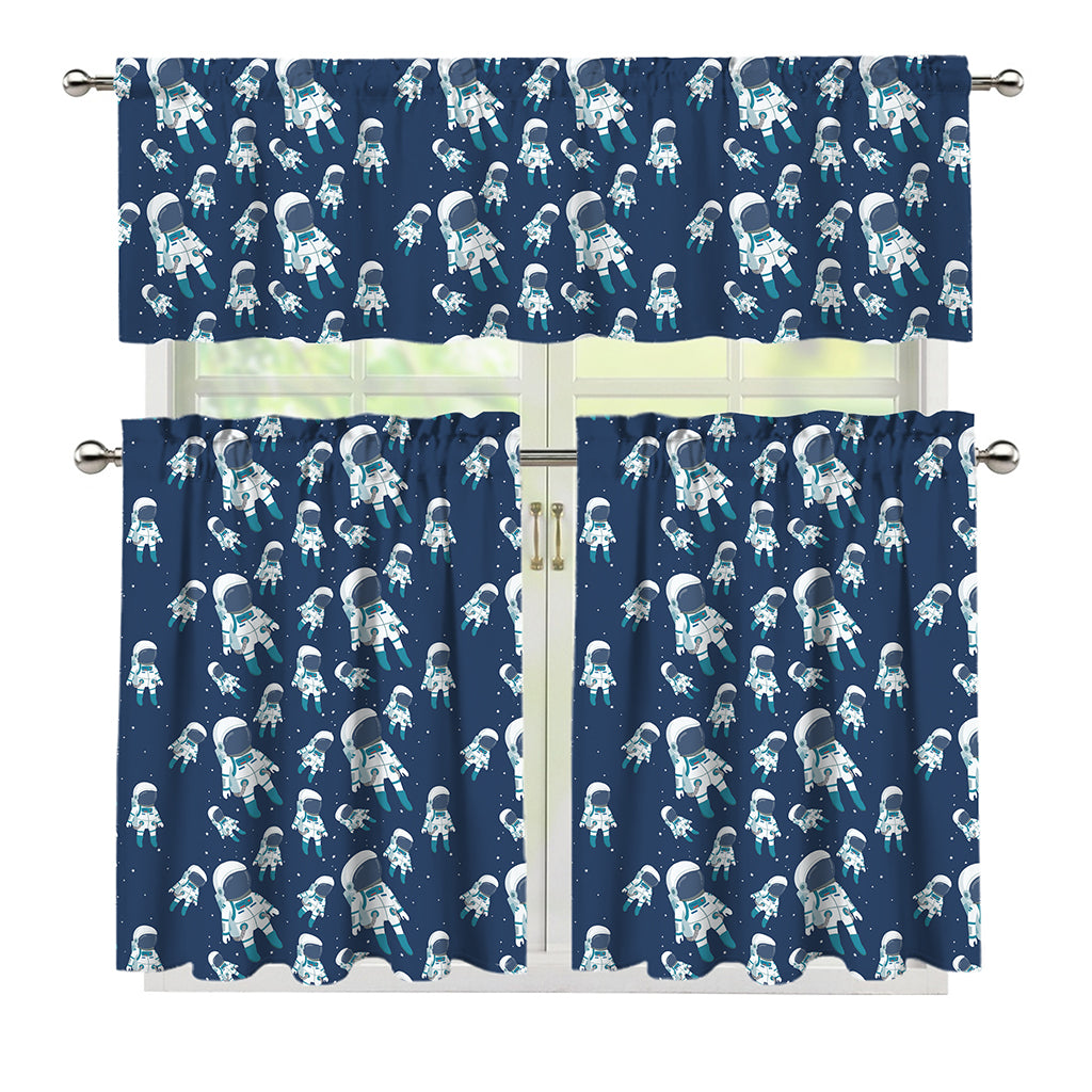 Cute Astronaut Pattern Print 3 Piece Kitchen Curtains