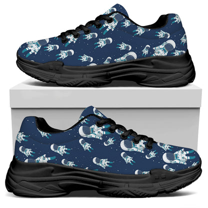 Cute Astronaut Pattern Print Black Chunky Shoes