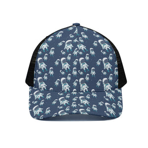 Cute Astronaut Pattern Print Black Mesh Trucker Cap